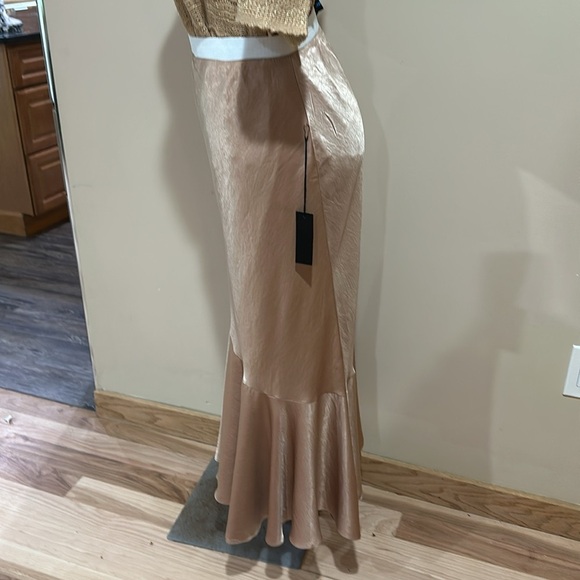 Tan Maxi Trumpet Skirt with Asymmetrical Ruffles - Picture 3 of 9